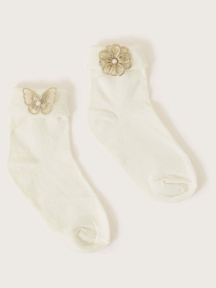 Monsoon White Butterfly And Flower Socks 2 Pack - Image 1 of 1 Monsoon White Butterfly And Flower Socks 2 Pack - Image 1 of 1