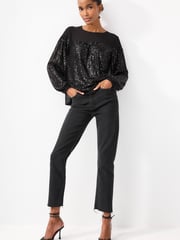 Black Long Sleeve Sequin Sparkle Top - Image 2 of 6