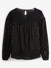 Black Long Sleeve Sequin Sparkle Top - Image 5 of 6