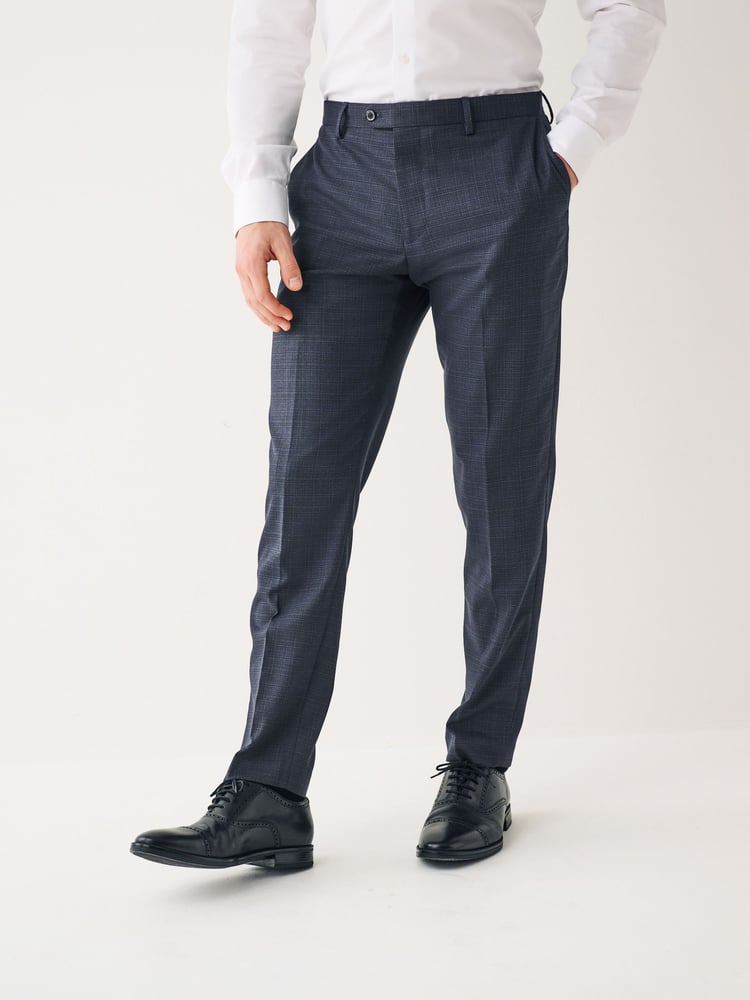 Navy Blue Check Suit Trousers - Image 1 of 10 Navy Blue Check Suit Trousers - Image 1 of 10