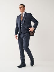 Navy Blue Check Suit Trousers - Image 4 of 10