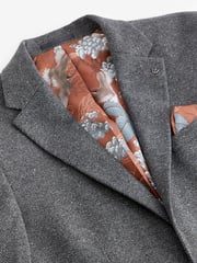 Grey Slim Fit Nova Fides Italian Fabric Herringbone Textured Wool Blend Suit Jacket - Image 10 of 11