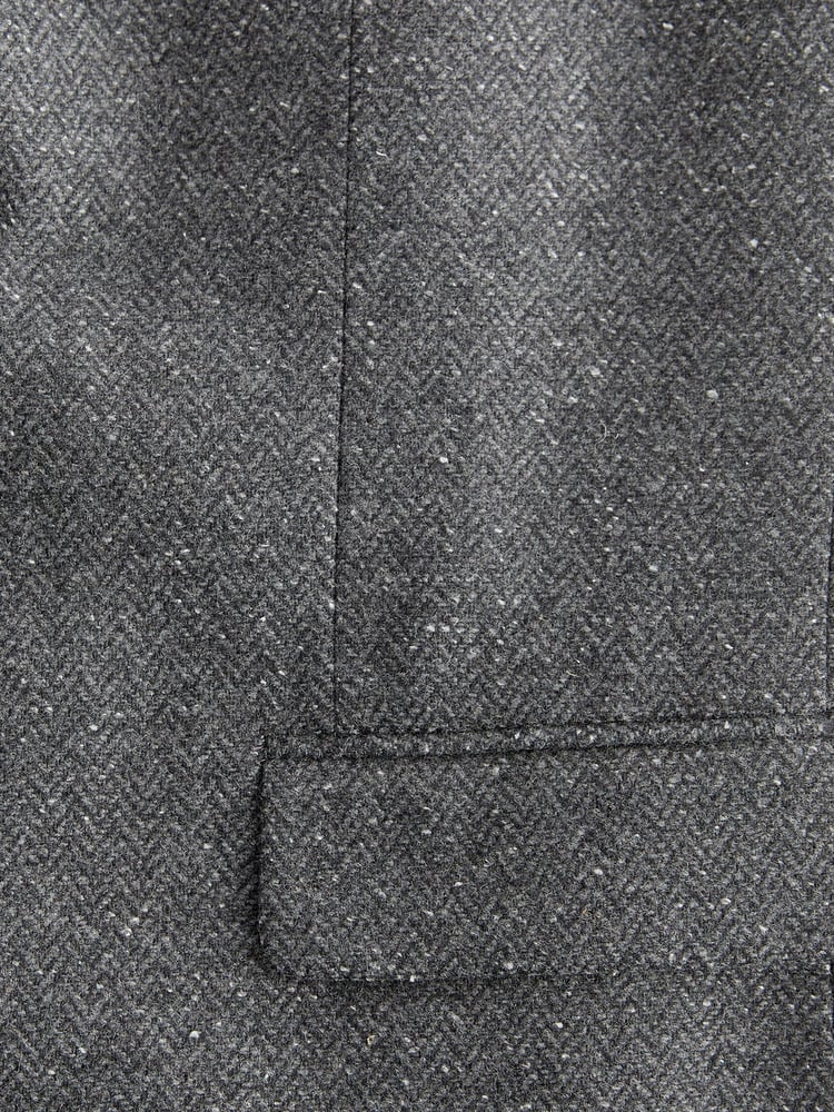 Grey Slim Fit Nova Fides Italian Fabric Herringbone Textured Wool Blend Suit Jacket - Image 11 of 11