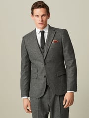 Grey Slim Fit Nova Fides Italian Fabric Herringbone Textured Wool Blend Suit Jacket - Image 2 of 11