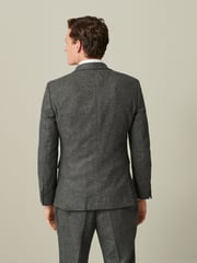 Grey Slim Fit Nova Fides Italian Fabric Herringbone Textured Wool Blend Suit Jacket - Image 3 of 11