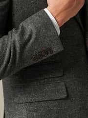 Grey Slim Fit Nova Fides Italian Fabric Herringbone Textured Wool Blend Suit Jacket - Image 6 of 11