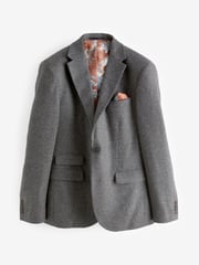 Grey Slim Fit Nova Fides Italian Fabric Herringbone Textured Wool Blend Suit Jacket - Image 7 of 11