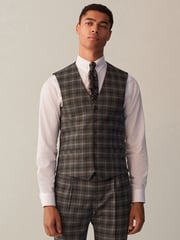 Grey Slim Fit Trimmed Check Suit: Waistcoat - Image 1 of 9