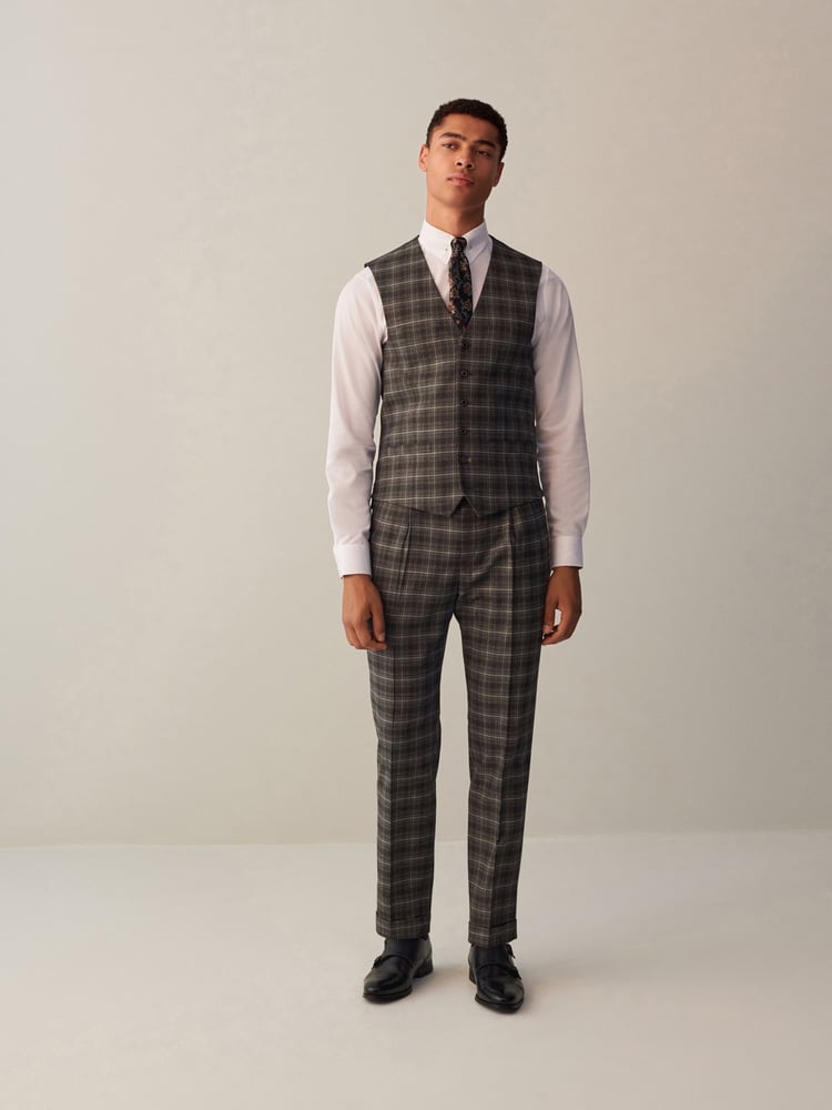 Grey Slim Fit Trimmed Check Suit: Waistcoat - Image 2 of 9 Grey Slim Fit Trimmed Check Suit: Waistcoat - Image 2 of 9