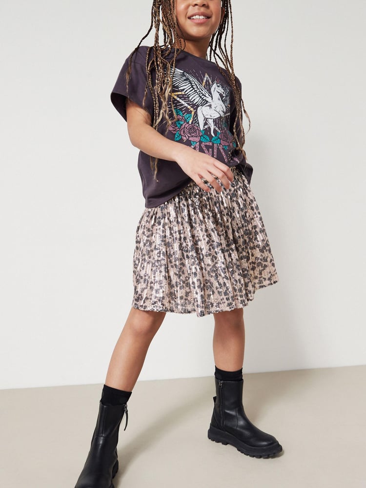 Neutral Pink/Black Animal Print Sequin Skirt (3-16yrs) - Image 2 of 6 Neutral Pink/Black Animal Print Sequin Skirt (3-16yrs) - Image 2 of 6