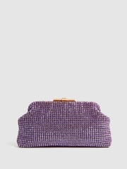 Reiss Mid Purple Adaline Embellished Clutch Bag - Image 1 of 6