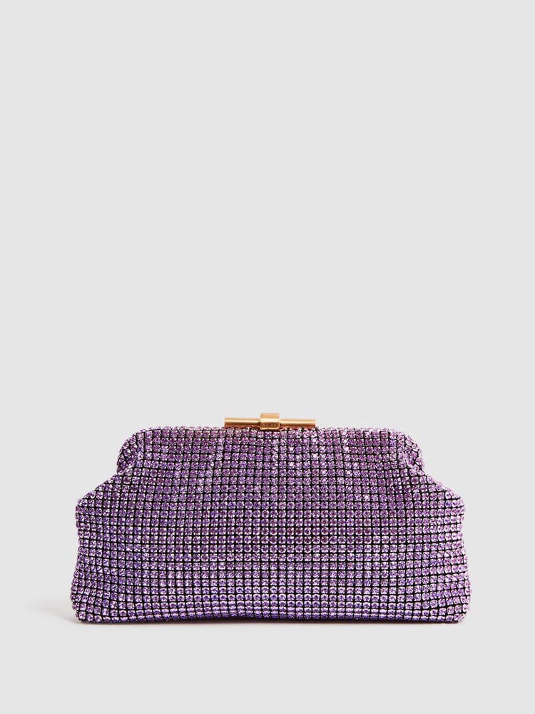 Reiss Mid Purple Adaline Embellished Clutch Bag - Image 1 of 6