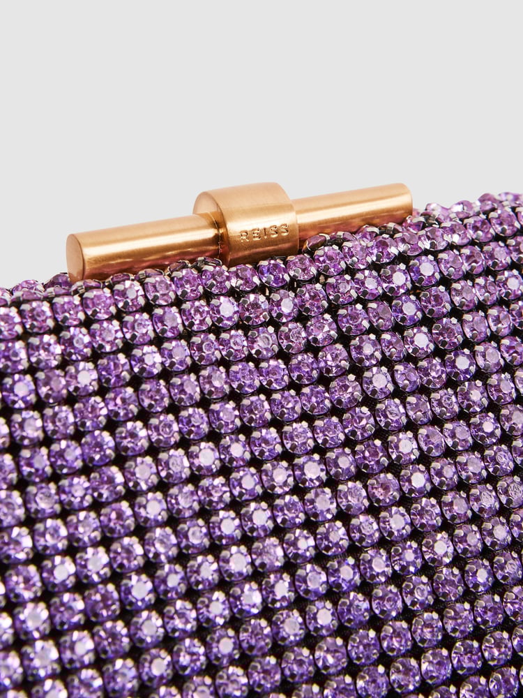 Reiss Mid Purple Adaline Embellished Clutch Bag - Image 6 of 6