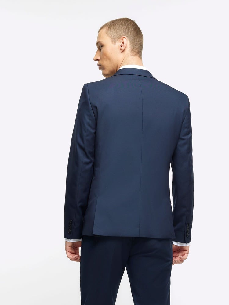 River Island Blue Skinny 100% Cotton Twill Suit Jacket - Image 1 of 2 River Island Blue Skinny 100% Cotton Twill Suit Jacket - Image 1 of 2