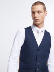 River Island Navy Blue Skinny Fit Twill 100% Cotton Waistcoat - Image 3 of 4
