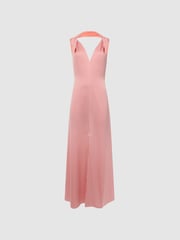 Reiss Coral Lila Bridesmaid Twist Detail Midi Dress - Image 2 of 5
