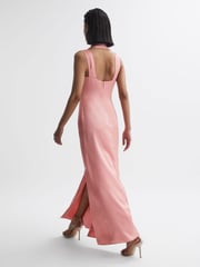 Reiss Coral Lila Bridesmaid Twist Detail Midi Dress - Image 5 of 5