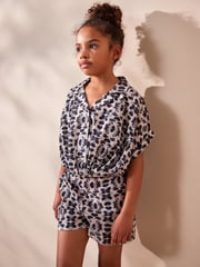 Black/Taupe Butterfly Twist Front Co-ord Set (3-16yrs) - Image 1 of 7