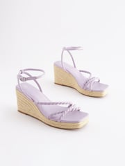 Lilac Purple Forever Comfort® Twist Strap Detail Square Toe Wedge Sandals - Image 2 of 6