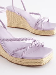 Lilac Purple Forever Comfort® Twist Strap Detail Square Toe Wedge Sandals - Image 4 of 6