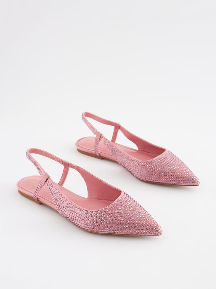 Pink Forever Comfort Bling Point Toe Slingback Flats - Image 1 of 5 Pink Forever Comfort Bling Point Toe Slingback Flats - Image 1 of 5