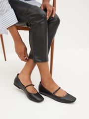 Black Signature Leather Mary Jane Flat Shoes - Image 1 of 6