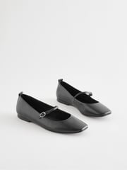 Black Signature Leather Mary Jane Flat Shoes - Image 2 of 6
