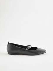 Black Signature Leather Mary Jane Flat Shoes - Image 3 of 6