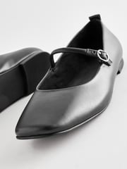 Black Signature Leather Mary Jane Flat Shoes - Image 4 of 6