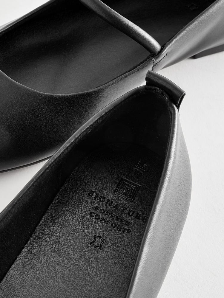 Black Signature Leather Mary Jane Flat Shoes - Image 6 of 6