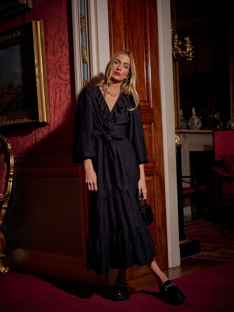 Another Sunday Wrap Over Midi Dress With Ruffle Detail - Image 1 of 11