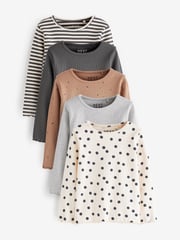 Monochrome Ribbed Long Sleeve Tops 5 Pack (3mths-7yrs) - Image 1 of 3