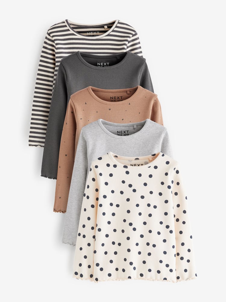 Monochrome Ribbed Long Sleeve Tops 5 Pack (3mths-7yrs) - Image 1 of 3