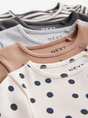 Monochrome Ribbed Long Sleeve Tops 5 Pack (3mths-7yrs) - Image 2 of 3