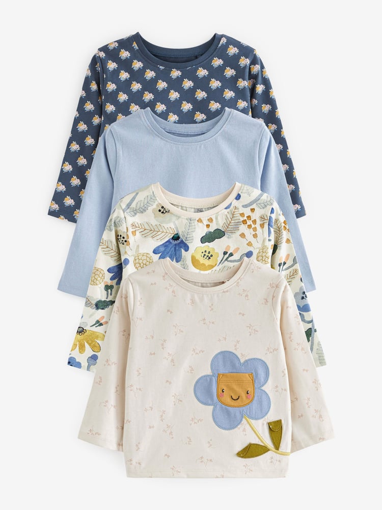 Green/Blue Long Sleeve Cotton T-Shirts 4 Pack (3mths-7yrs) - Image 1 of 6