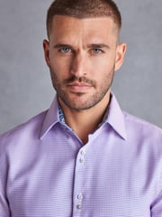 Pink Regular Fit Single Cuff Signature Textured Trimmed Formal Shirt - Image 4 of 9