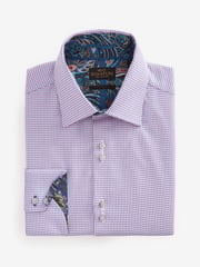 Pink Regular Fit Single Cuff Signature Textured Trimmed Formal Shirt - Image 7 of 9