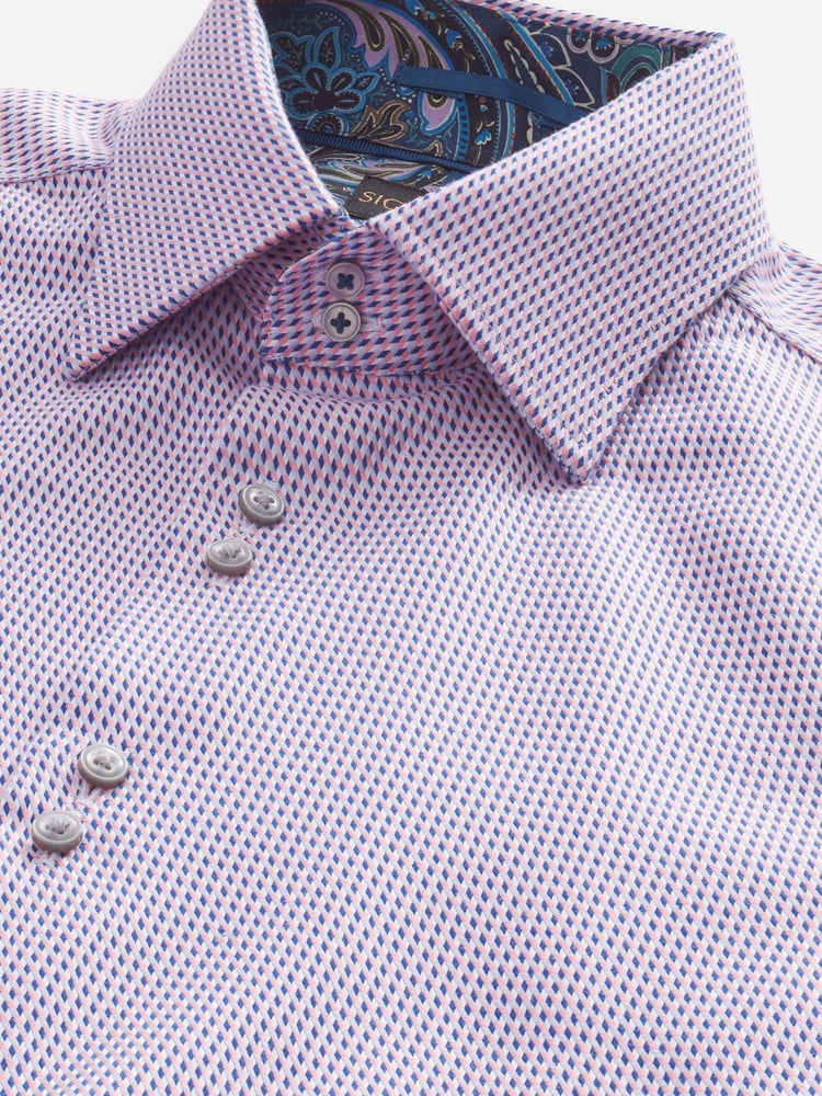 Pink Regular Fit Single Cuff Signature Textured Trimmed Formal Shirt - Image 9 of 9