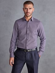 Brown/Navy Blue Regular Fit Single Cuff Signature Textured Trimmed Formal Shirt - Image 1 of 7