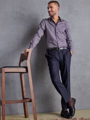 Brown/Navy Blue Regular Fit Single Cuff Signature Textured Trimmed Formal Shirt - Image 2 of 7