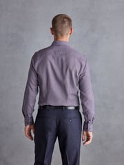 Brown/Navy Blue Regular Fit Single Cuff Signature Textured Trimmed Formal Shirt - Image 3 of 7
