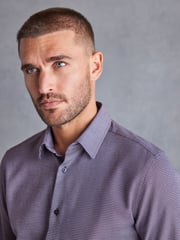 Brown/Navy Blue Regular Fit Single Cuff Signature Textured Trimmed Formal Shirt - Image 4 of 7