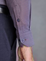 Brown/Navy Blue Regular Fit Single Cuff Signature Textured Trimmed Formal Shirt - Image 5 of 7