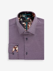 Brown/Navy Blue Regular Fit Single Cuff Signature Textured Trimmed Formal Shirt - Image 6 of 7