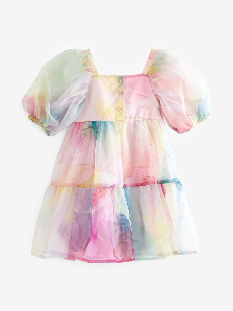 Rainbow Watercolour Tiered Organza Dress (3-16yrs) - Image 7 of 7