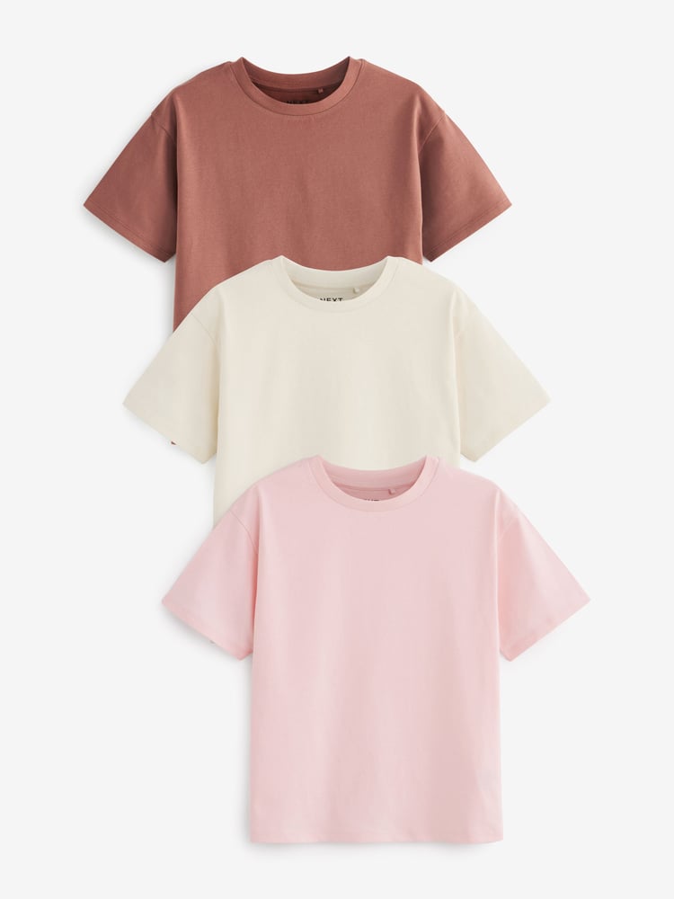 Pink/Ecru/Brown Oversized T-Shirts 3 Pack (3-16yrs) - Image 1 of 3