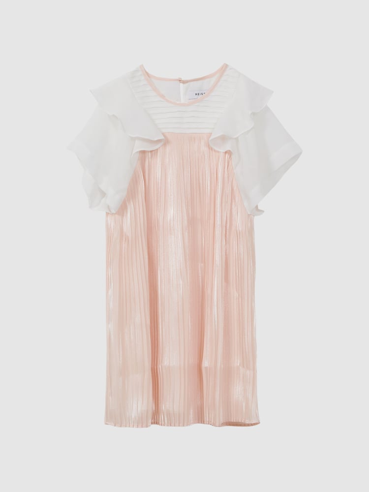 Reiss Pink Dina 9-14 yrs Pleated Metallic Dress - Image 2 of 5