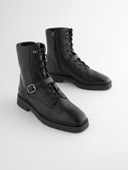Black Forever Comfort® Lace Up Strap Detail Ankle Boots - Image 1 of 6