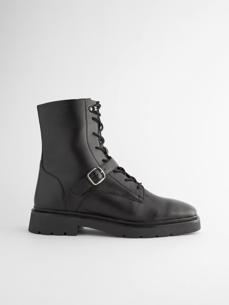 Black Forever Comfort® Lace Up Strap Detail Ankle Boots - Image 2 of 6