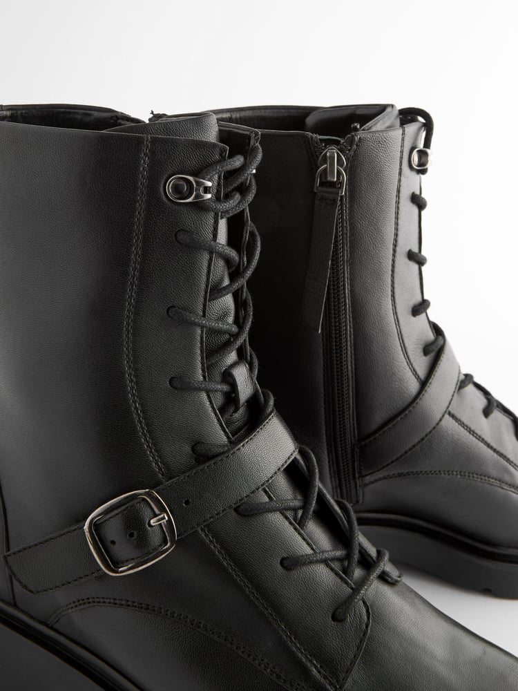 Black Forever Comfort® Lace Up Strap Detail Ankle Boots - Image 6 of 6 Black Forever Comfort® Lace Up Strap Detail Ankle Boots - Image 6 of 6